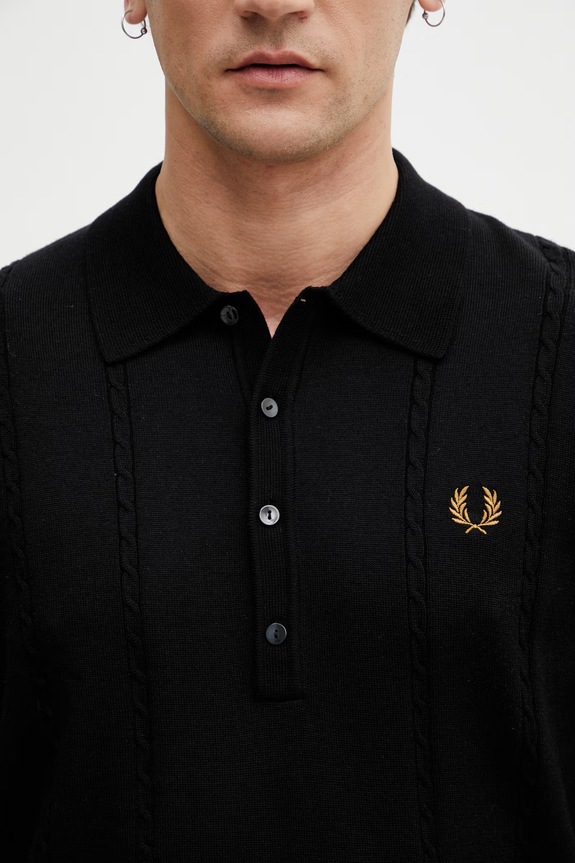 Fred Perry sweter męski z dodatkiem wełny czarny K2309