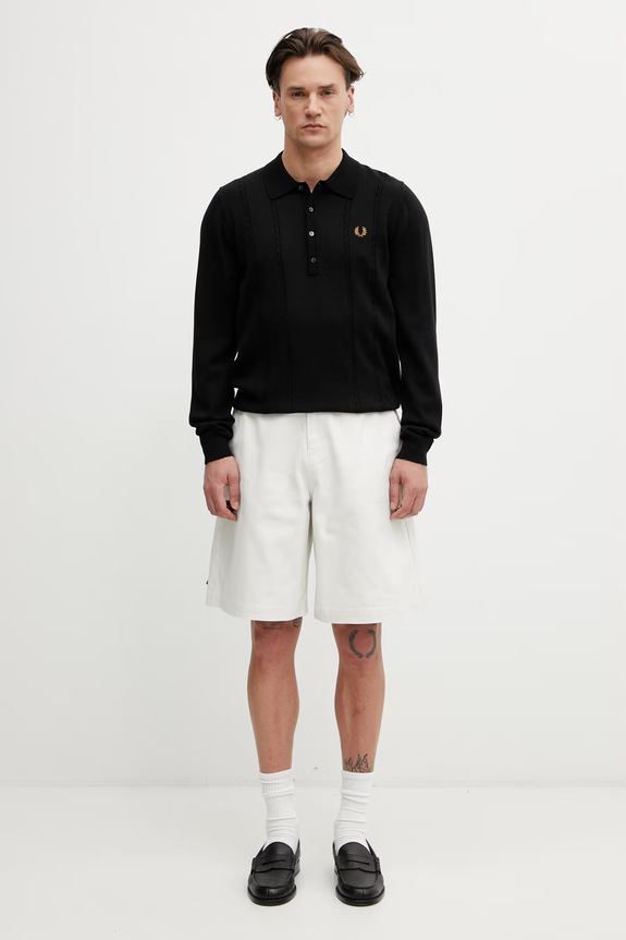 Fred Perry sweter męski z dodatkiem wełny K2309 czarny