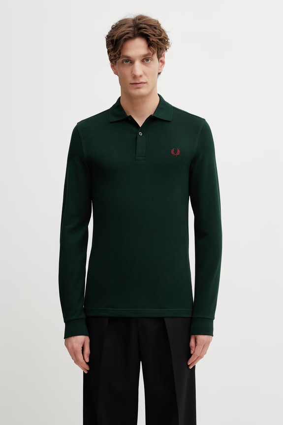 Fred Perry tričko s dlouhým rukávem pánské bavlněné zelená M6006.15B