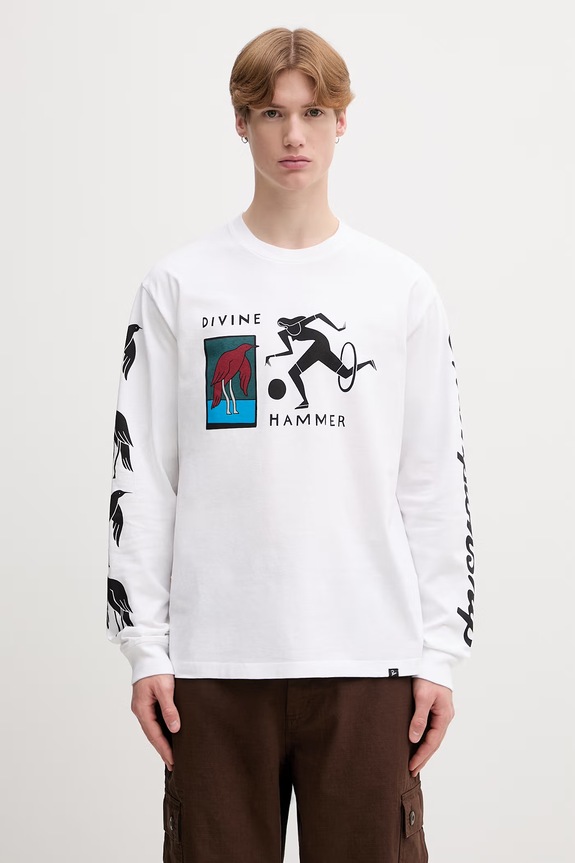 by Parra Divine hammer longsleeve męski bawełniany biały 55345
