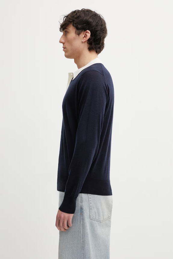 Wales Bonner Henry a maniche lunghe da uomo in lana US26KNS4877.WO04.591 blu navy SS26
