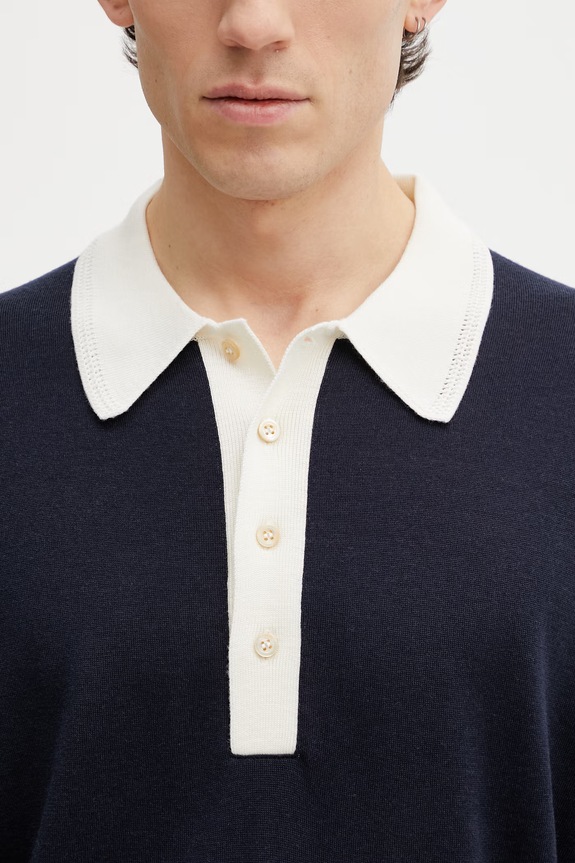 Wales Bonner Henry a maniche lunghe da uomo in lana blu navy US26KNS4877.WO04.591