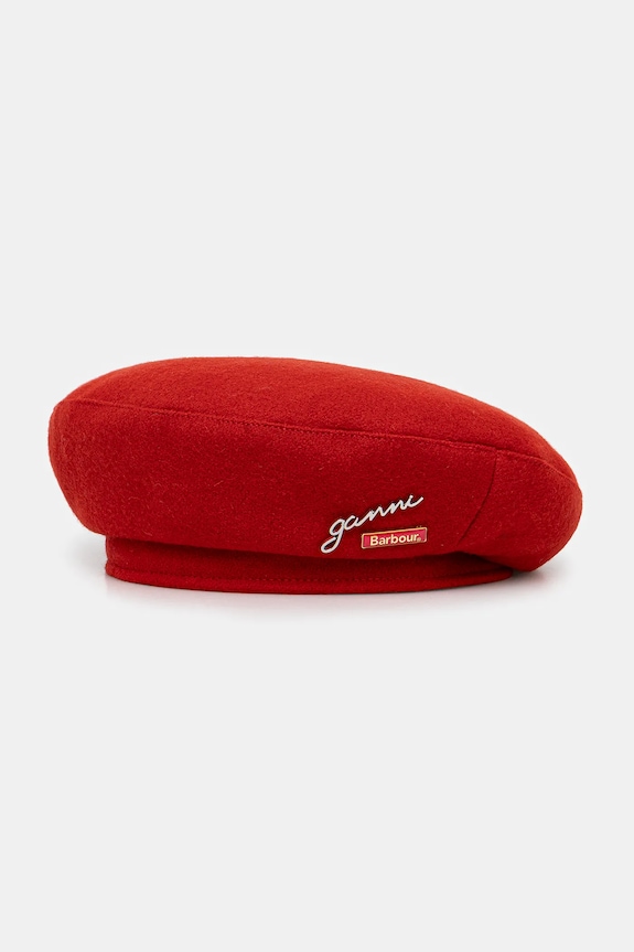 Barbour beret wełniany x Ganni Beret gładkie czerwony LHA0613RE51