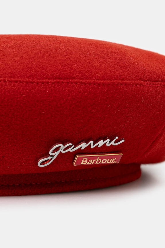 Barbour beret wełniany x Ganni Beret LHA0613RE51 czerwony SS26