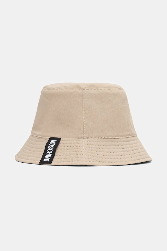 Obojstranný bavlnený klobúk Moschino potlač béžová M3408.65470