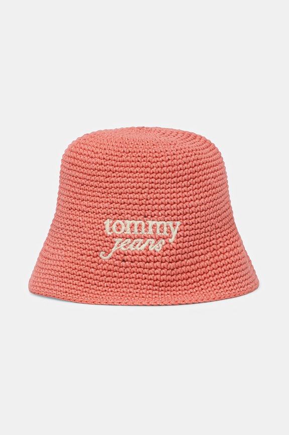 Tommy Jeans καπέλο bucket γυναικείο πλεγμένο ροζ AW0AW18359