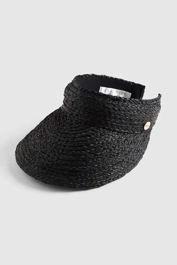 Seafolly czapka z daszkiem damska Raffia Visor czarny 71802.HT
