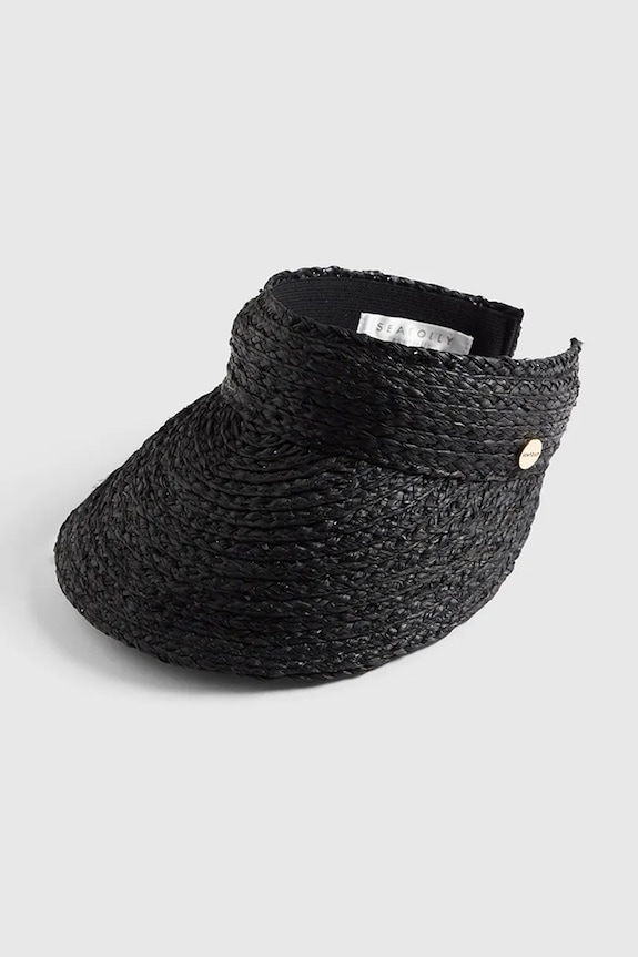 Seafolly czapka z daszkiem damska Raffia Visor czarny 71802.HT