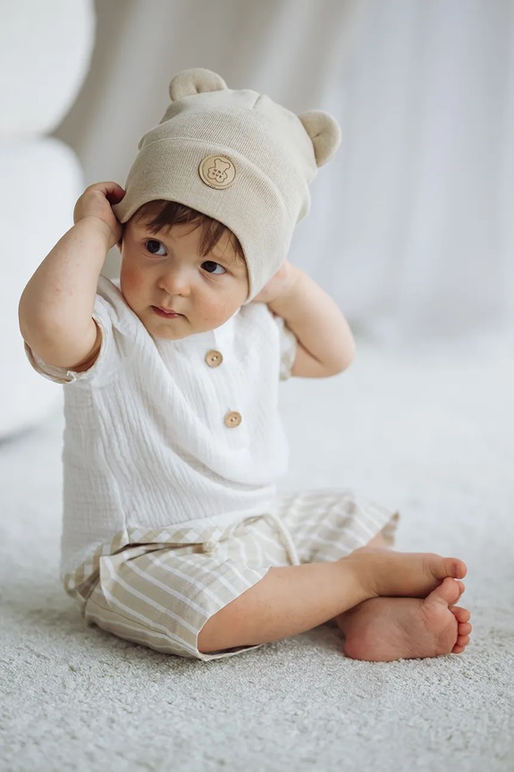 Jamiks czapka beanie dziecięca bawełniana VINCENTS beżowy VINCENTS.Na.gl.JWI003.K