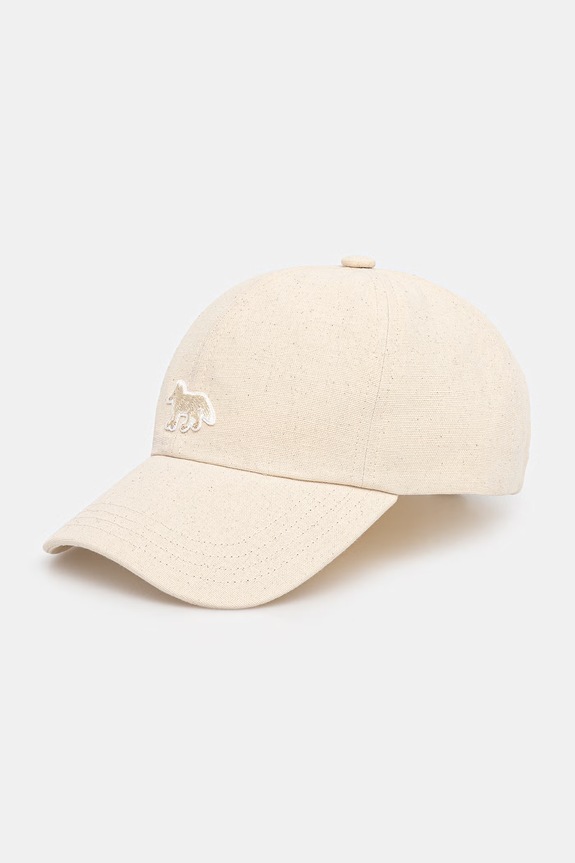 Maison Kitsuné czapka z daszkiem bawełniana Baby Fox gładkie beżowy OW06108WB0026
