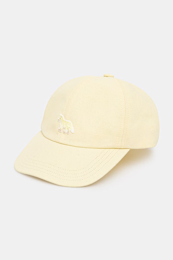 Bavlněná baseballová čepice Maison Kitsuné Baby Fox hladký žlutá OW06108WB0026