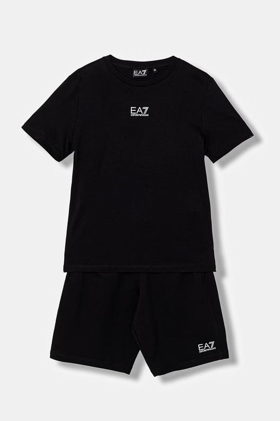 EA7 Emporio Armani gyerek pamut melegítő szett dzsörzé fekete 7B000294.AF10378