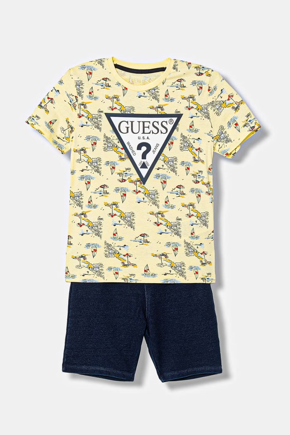Παιδικό μπλουζάκι και σορτσάκι Guess στάμπα κίτρινο N6GG01.K8HM4.PPY2.M