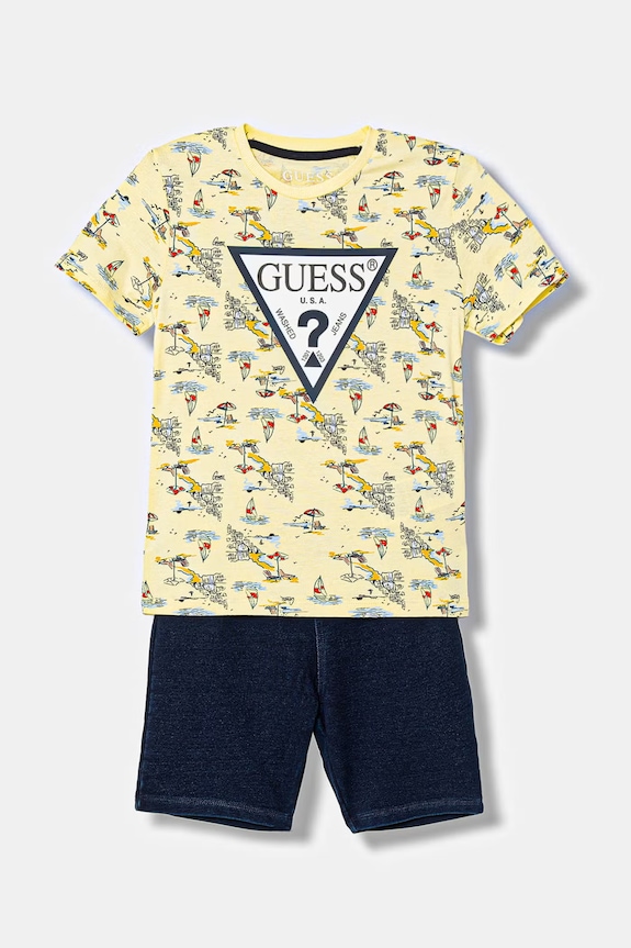 Παιδικό μπλουζάκι και σορτσάκι Guess στάμπα κίτρινο N6GG01.K8HM4.PPY2.M