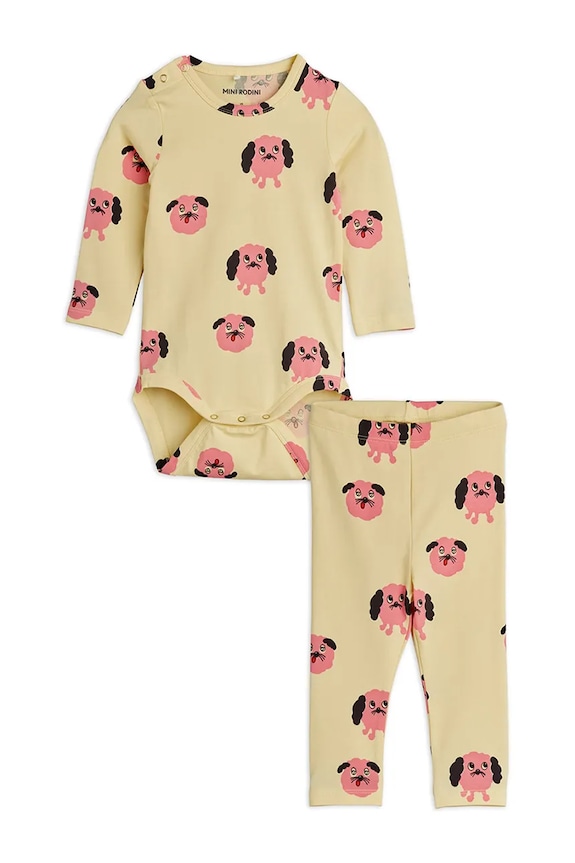 Σετ μωρού Mini Rodini Doggies εμπριμέ κίτρινο 26140104