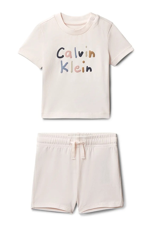 Calvin Klein Jeans komplet niemowlęcy bawełniany pomarańczowy LVCKSJI11B.PPY2