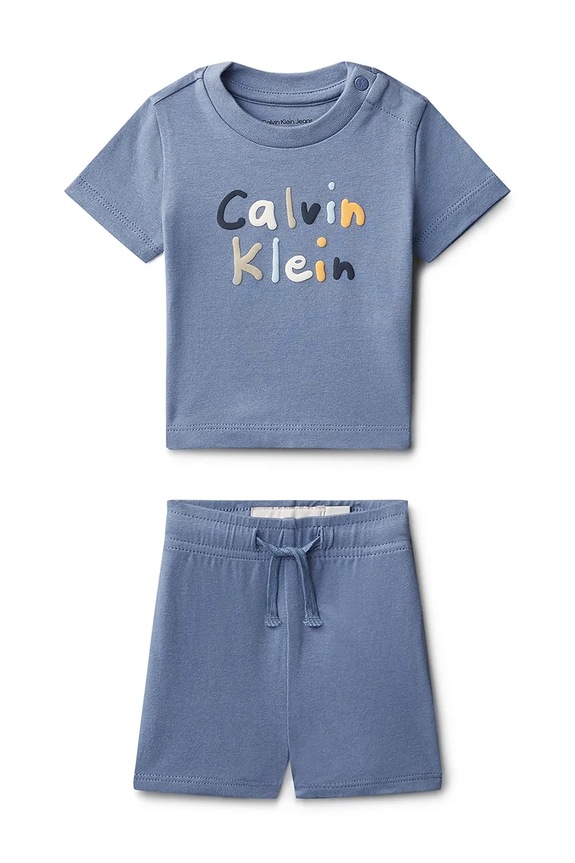 Calvin Klein Jeans komplet niemowlęcy bawełniany niebieski LVCKSJI11B.PPY2