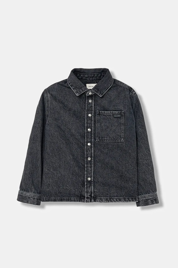 Dječja traper košulja Calvin Klein Jeans Planet friendly crna IB0IB02624.128.176.PPY2