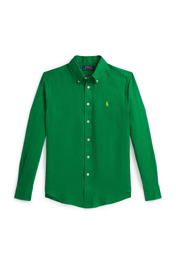 Dječja lanena košulja Polo Ralph Lauren bez uzorka zelena 323967600500