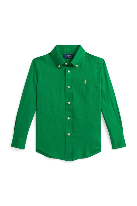 Dječja lanena košulja Polo Ralph Lauren bez uzorka zelena 322967600501