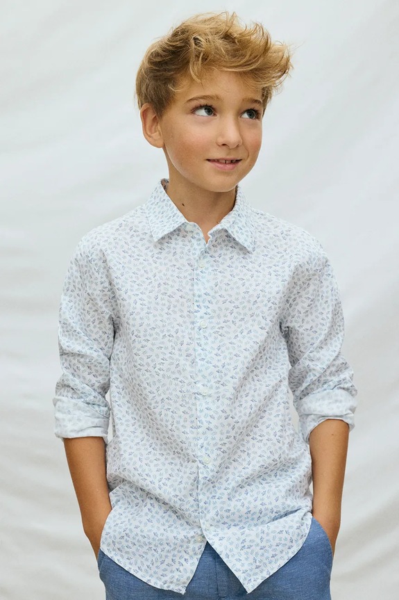 Mayoral camicia di cotone per bambini lunga blu 6175.7A.Junior.PPY2