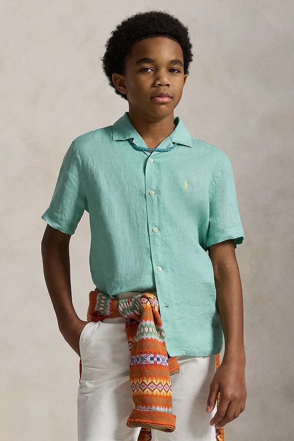 Polo Ralph Lauren koszula dziecięca lniana turkusowy 323964585501