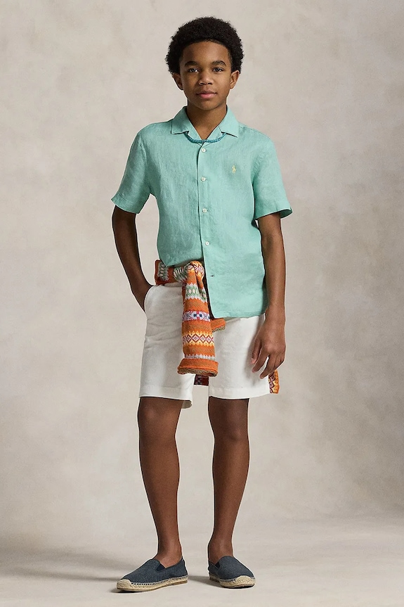 Polo Ralph Lauren koszula dziecięca lniana turkusowy 323964585501