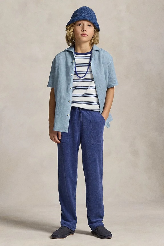 Polo Ralph Lauren Košeľa detská ľanová modrá 323964585502