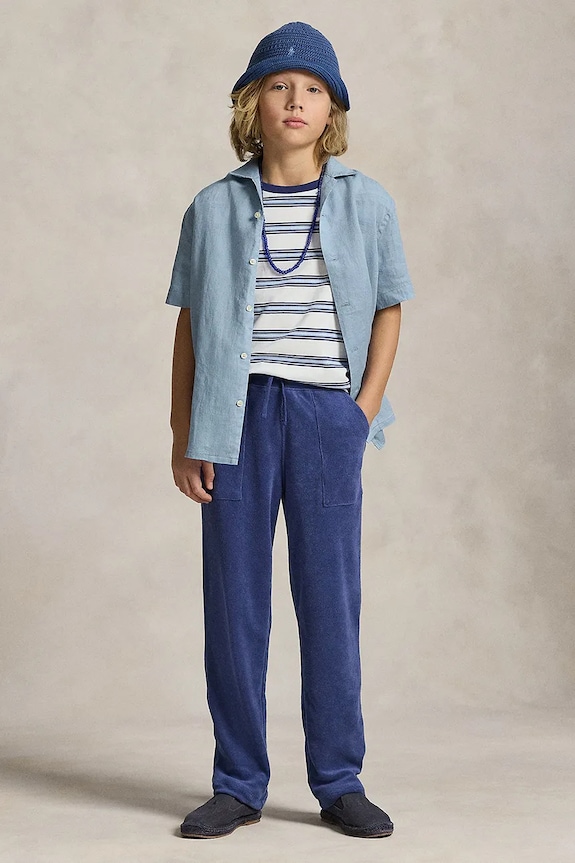 Polo Ralph Lauren Košeľa detská ľanová modrá 323964585502