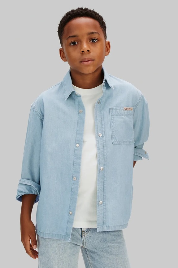 Calvin Klein Jeans koszula dziecięca bawełniana niebieski LVCKSJB30B.128.176.PPY2
