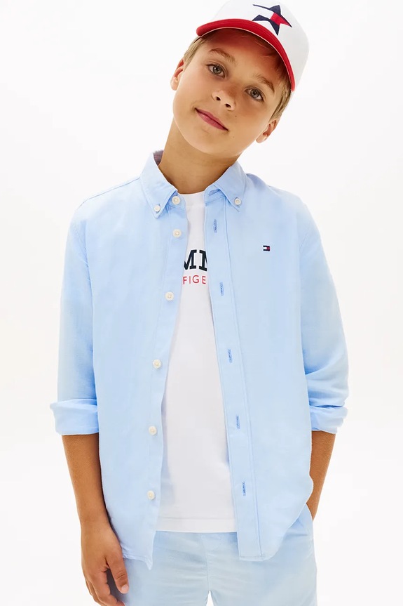 Tommy Hilfiger košeľa detská s ľanom modrá KB0KB09550.128.176.PPY2
