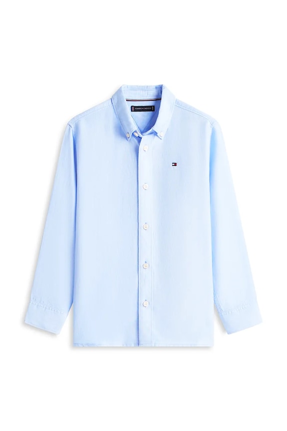 Tommy Hilfiger košeľa detská s ľanom KB0KB09550.128.176.PPY2 modrá SS26