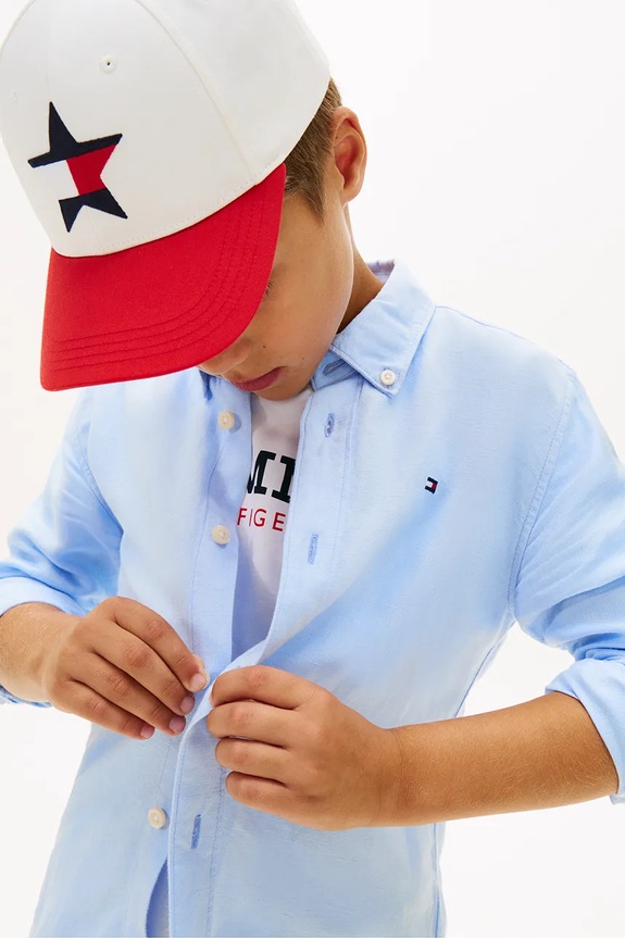 Tommy Hilfiger košeľa detská s ľanom KB0KB09550.128.176.PPY2 modrá