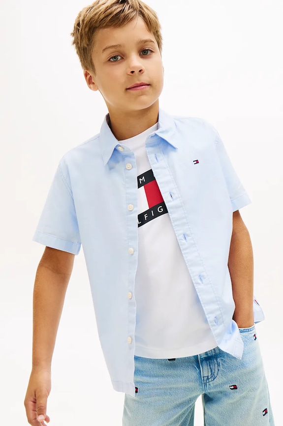 Tommy Hilfiger košeľa detská bavlnená modrá KB0KB09554.104.122.PPY2