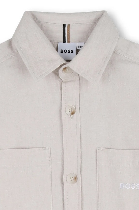 BOSS koszula z dodatkiem lnu dziecięca beżowy J52942.102.018