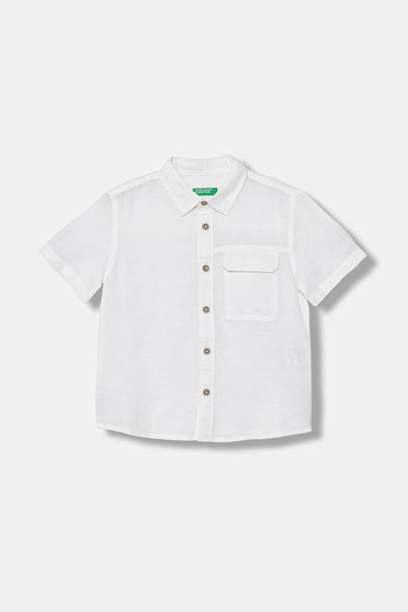 United Colors of Benetton πουκάμισο παιδικό με λινό λευκό 5IPVGQ033.P.Stagionale
