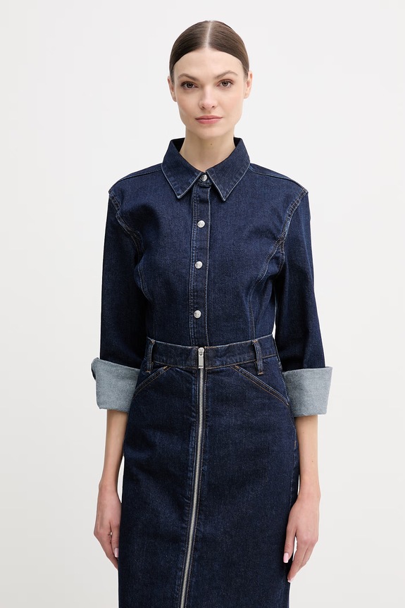 Calvin Klein Jeans cămașă jeans lung bleumarin LV047E709G