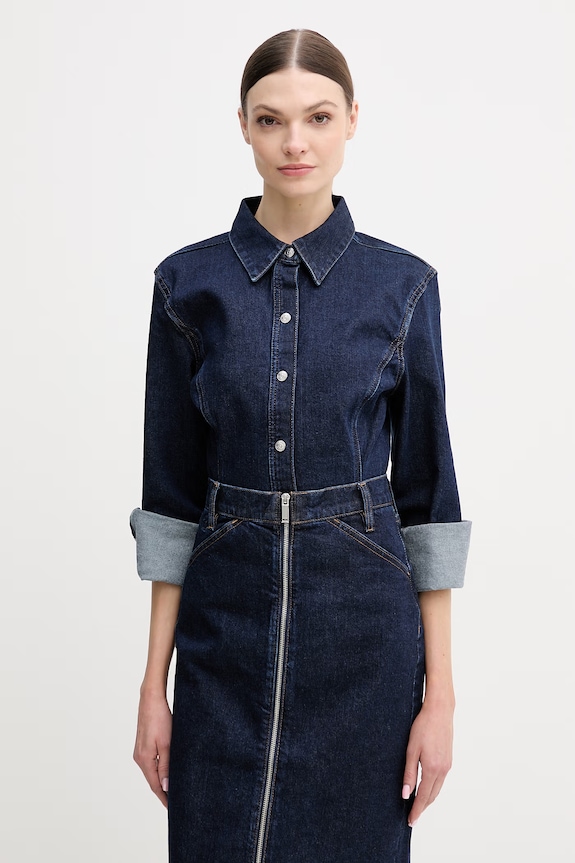 Calvin Klein Jeans cămașă jeans lung bleumarin LV047E709G