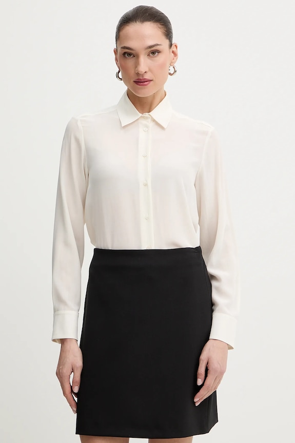 Weekend Max Mara cămașă de mătase CURVONE lung bej 2615111121600