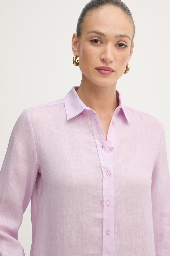Weekend Max Mara košeľa dámska ľanová WERNER ružová 2615111072600