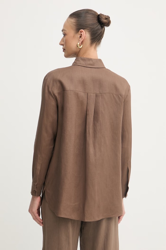 Ρούχα MM by Max Mara πουκάμισο γυναικείο λινό FILO 2616111028600 καφέ