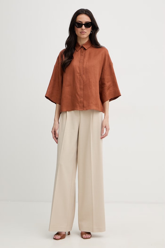 MM by Max Mara koszula damska lniana RITO 2616111038600 brązowy SS26
