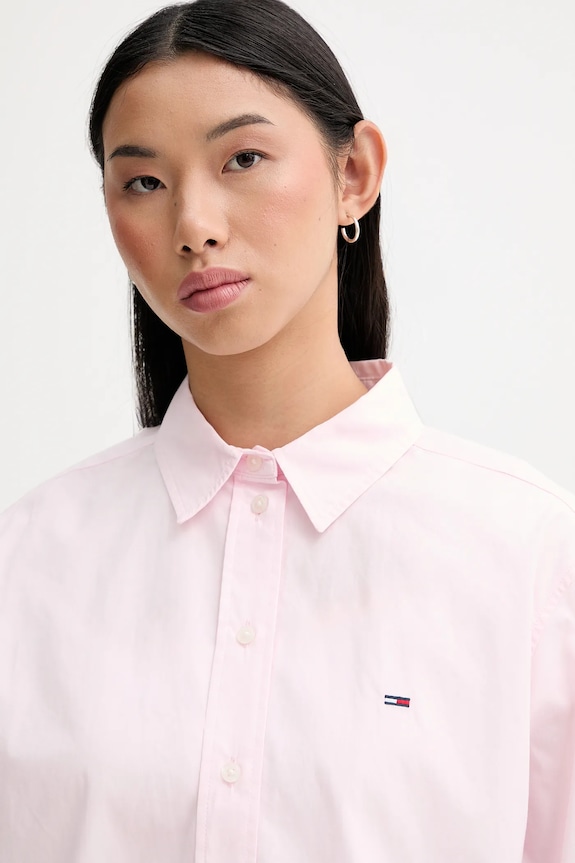 Bavlněná košile Tommy Jeans růžová DW0DW22078