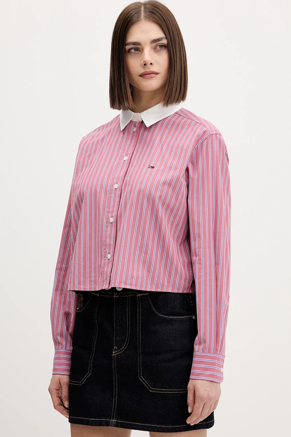 Bavlnená košeľa Tommy Jeans relaxed ružová DW0DW22078