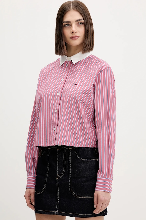 Bavlnená košeľa Tommy Jeans relaxed ružová DW0DW22078