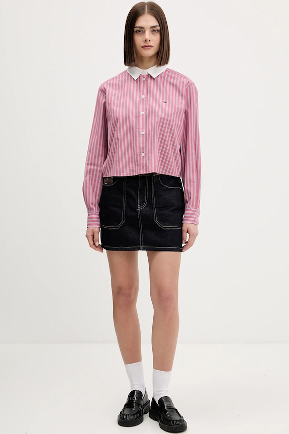 Bavlnená košeľa Tommy Jeans DW0DW22078 ružová SS26