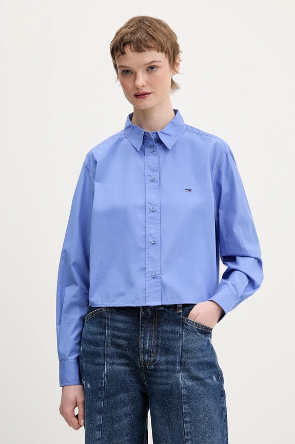 Tommy Jeans koszula bawełniana klasyczny fioletowy DW0DW22078