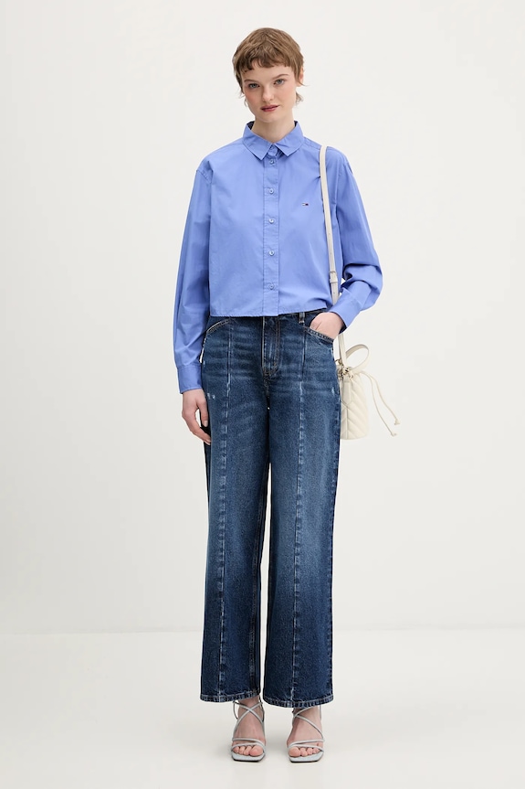 Tommy Jeans koszula bawełniana DW0DW22078 fioletowy SS26