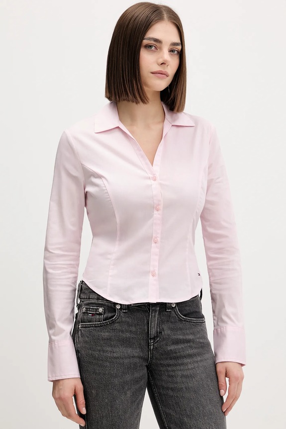 Košeľa Tommy Jeans slim ružová DW0DW22604