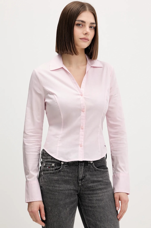 Košeľa Tommy Jeans slim ružová DW0DW22604